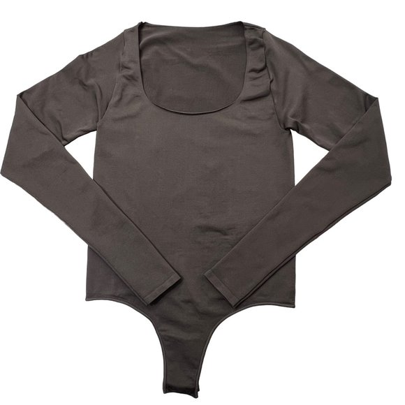 Floerns Women's Contrast Mesh Bodysuit - Ruched V-Neck Long Sleeve, Sheer Panel, Stretchy & Sexy